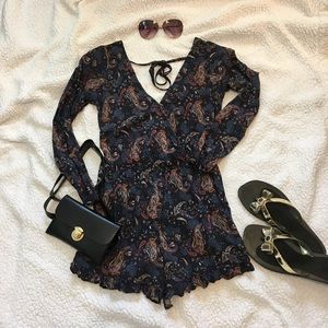 Paisley Romper with Low Back and Ruffle Hem